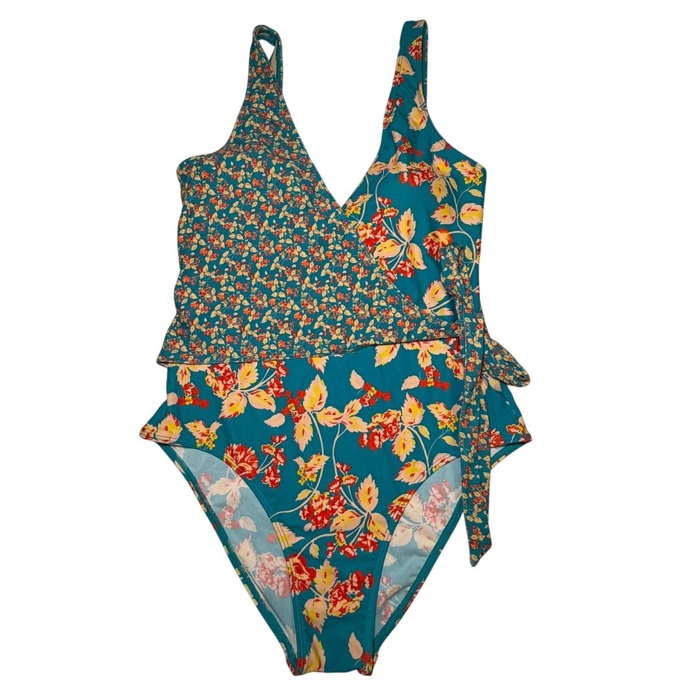 summersalt Teal Floral One-Piece Swimsuit with Yellow & Red Accents
